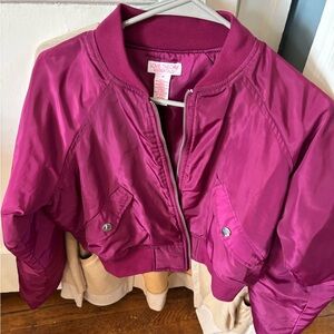 Theory Pink Bomber Jacket with Ribbed Collar and Elasticated Sleeves